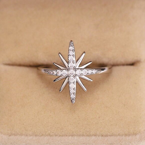 Bling Bling Stars Trendy High Quality Six-pointed Silver Ring for Women, VIP336 - Picture 1 of 7